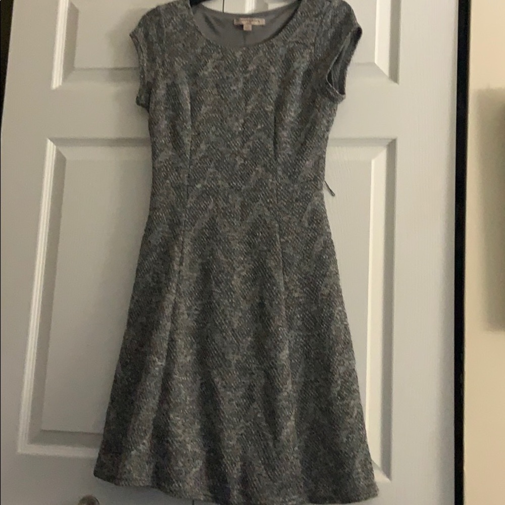 Gray, black, and white dress